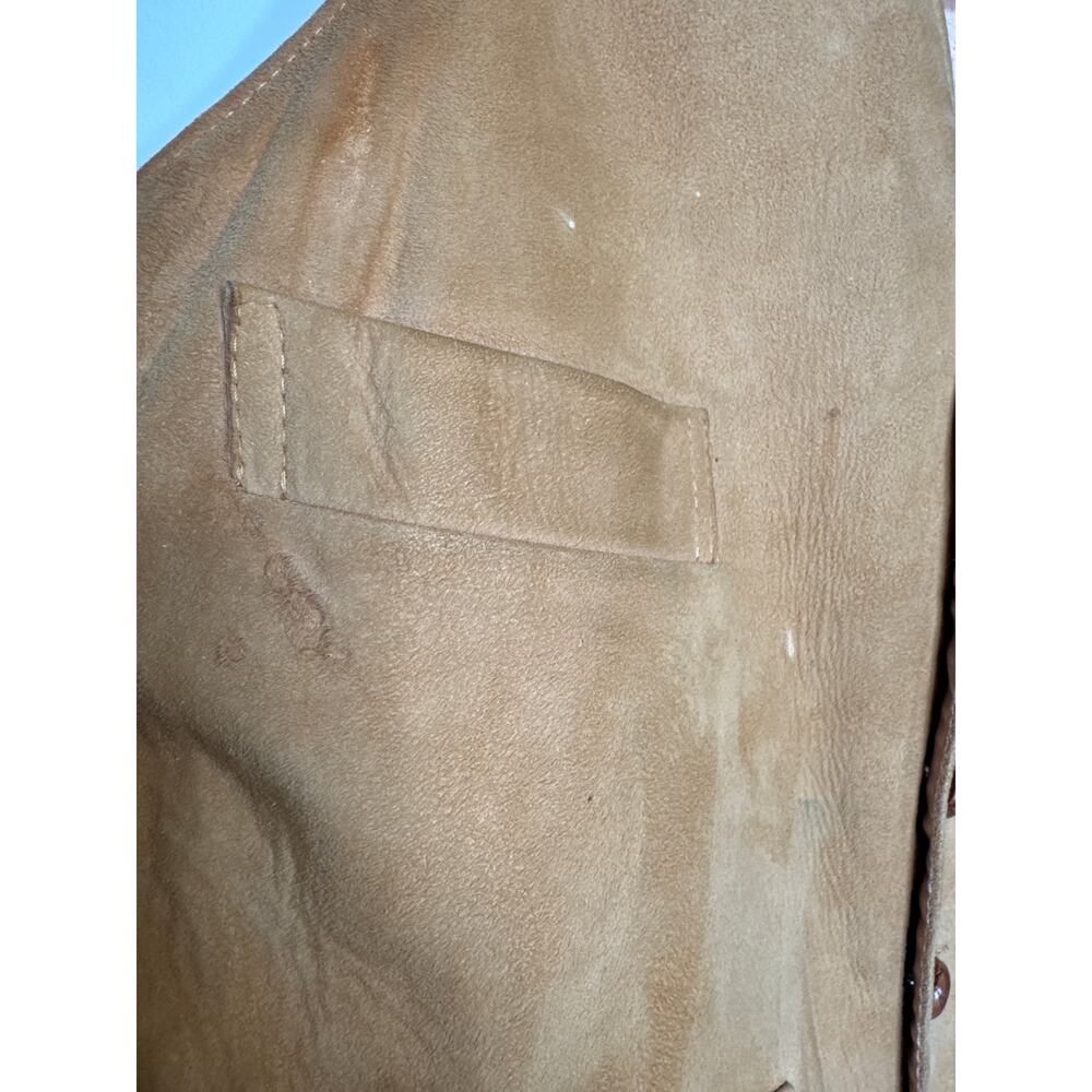 Vintage 1970s Camel Suede Leather Vest Western Boho Small - Picture 12 of 14